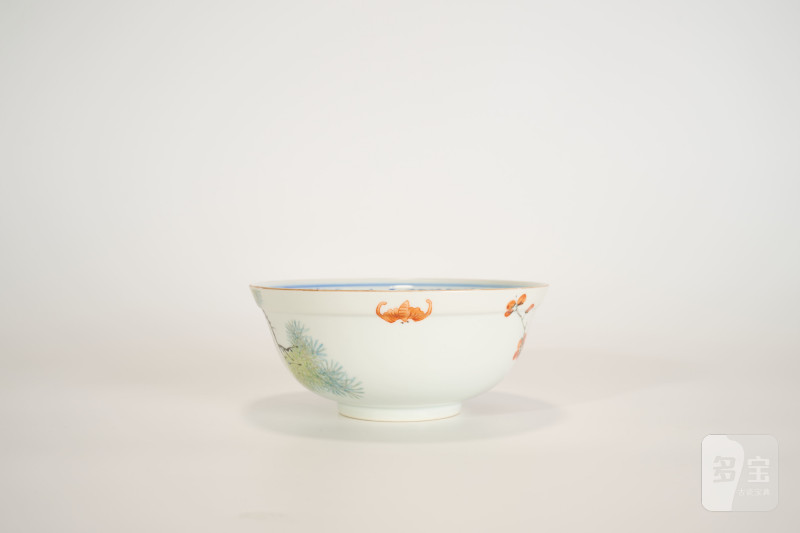 Lot839 清光绪 外粉彩内青花松鹤纹碗 - 图4